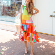 Load image into Gallery viewer, V Neck Simple Lace Up Prined Maxi Dress