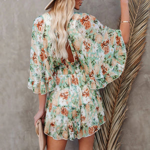 Pre-Sale Sweet V-Neck Floarl Printed Mini Dress