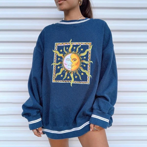 Casual Printed Round Neck Sweatshirt