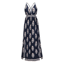 Load image into Gallery viewer, Printed Slit Backless Lace Up Vacation Maxi Dress
