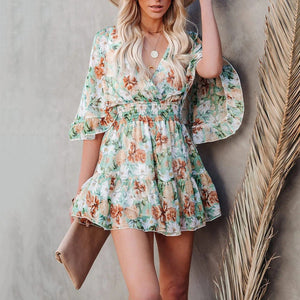 Pre-Sale Sweet V-Neck Floarl Printed Mini Dress