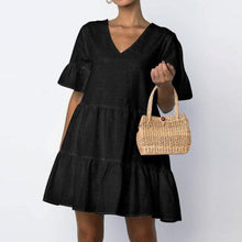 Load image into Gallery viewer, Solid Color V-Neck Short Sleeved Dress

