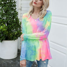 Load image into Gallery viewer, Tie-dyed V-neck Loose Long Sleeve Top
