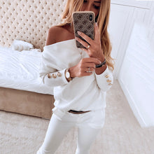 Load image into Gallery viewer, Solid Color One-Shoulder Long-sleeved Top

