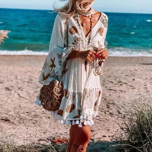 Bohemian Style V-Neck Tassel Vacation Dress