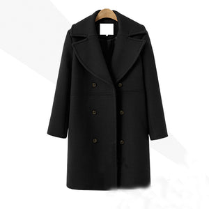 Elegant Lapel Long Sleeve Woolen Coat