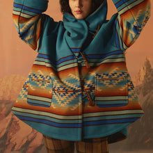 Load image into Gallery viewer, Long Sleeved Hooded Printed Woolen Coat
