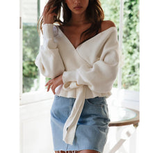 Load image into Gallery viewer, V-neck Lace Open Back Sweater
