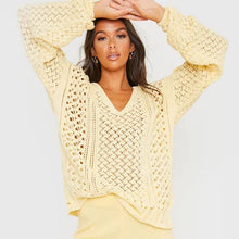 Load image into Gallery viewer, Solid Color V-neck Cutout Sweater

