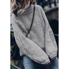 Load image into Gallery viewer, Solid Color Round Neck Pullover Hollow Sweater
