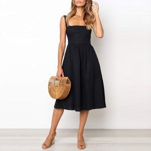 Elegant Solid Color Backless Dress