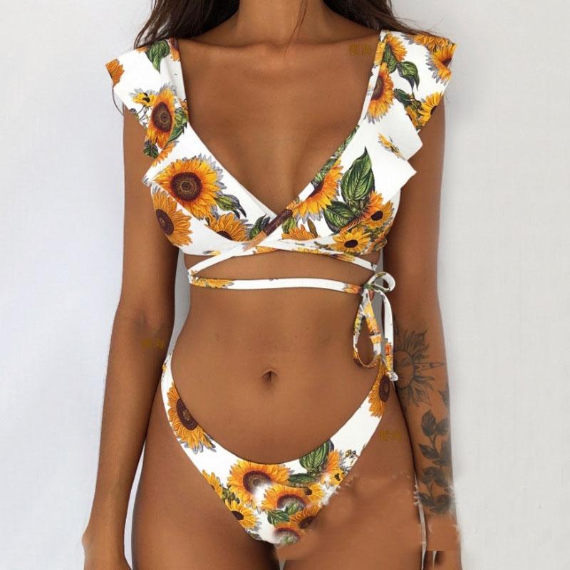 Sexy Sunflower Printed Bikini Swimsuit