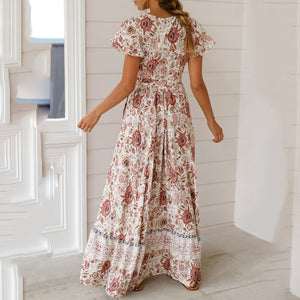 Bohemian V-Neck Floral Printed Vacation Dress