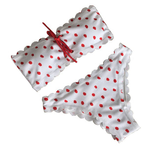 Cute Polk Dot Printed Lace Bikini Swimwear