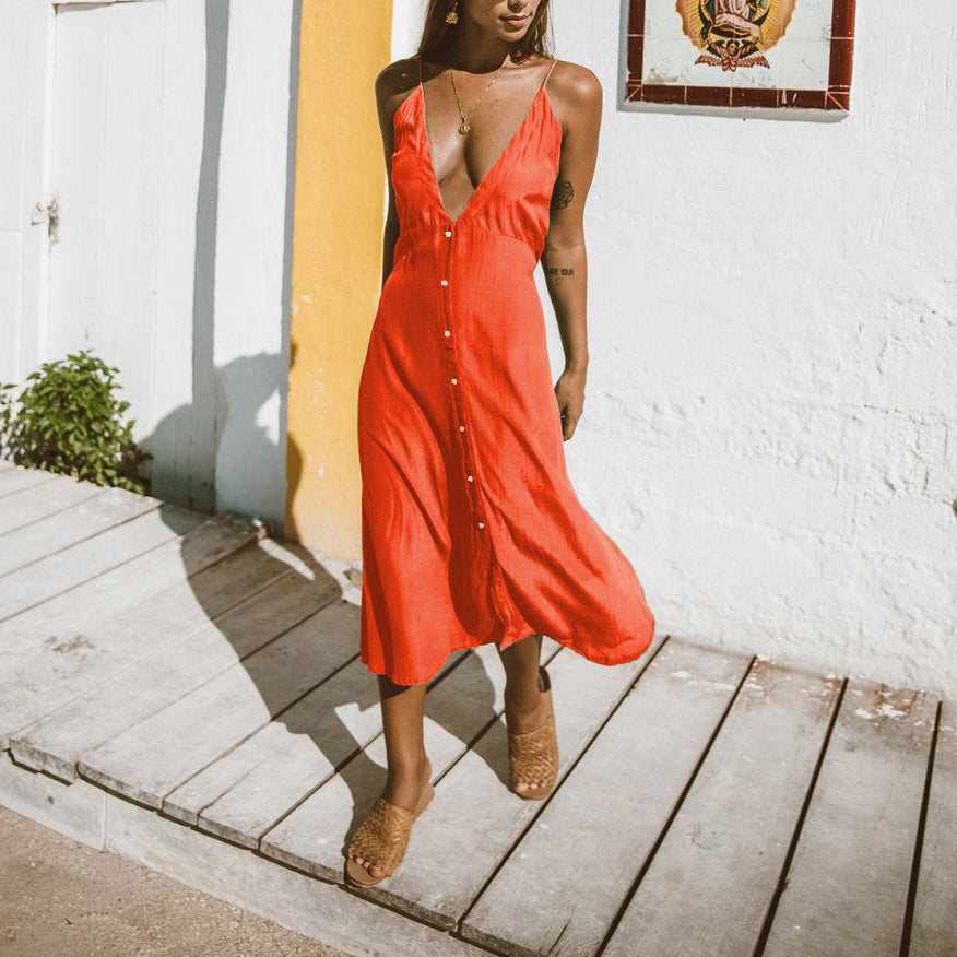 Deep V Neck Sexy Halter Maxi Dress