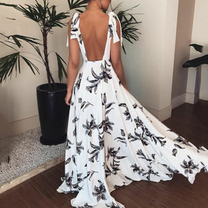 Boho Deep V Neck Halter Sling Floarl Printed Maxi Dress