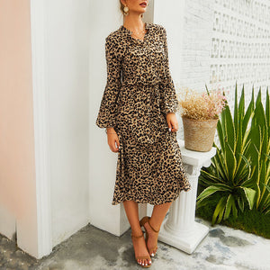 Fashion Leopard Printed Long Sleeve Dress