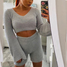 Load image into Gallery viewer, Plush V-neck Shorts Casual Look Set
