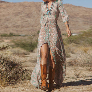 Vintage Bohemian Style Printed Vacation Dress