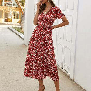Floral Printed V-Neck Maxi Dress
