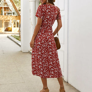 Floral Printed V-Neck Maxi Dress