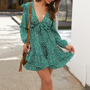 V-Neck Bohemian Floral Mini Dress