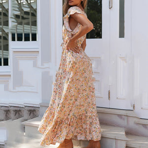 Boho V Neck Floral Maxi Dress