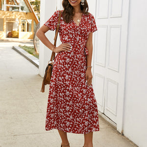 Floral Printed V-Neck Maxi Dress