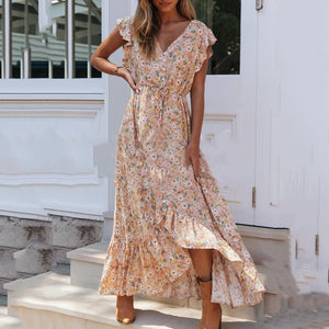 Boho V Neck Floral Maxi Dress