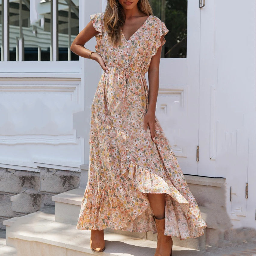 Boho V Neck Floral Maxi Dress