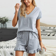 Load image into Gallery viewer, V-neck Short-sleeved Shorts Pajamas Set

