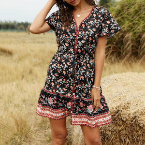 Fashion V-Neck Floral Printed Dress