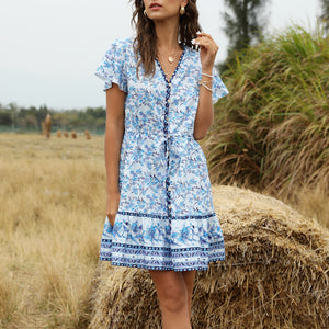 Fashion V-Neck Floral Printed Dress