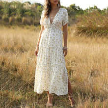 Load image into Gallery viewer, Elegnat V-Neck Short Sleeve Floral Printed Maxi Dress
