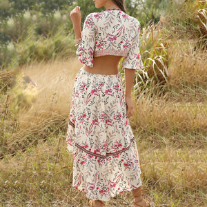 Vintage Floral Printed Bohemian Irregular Maxi Dress