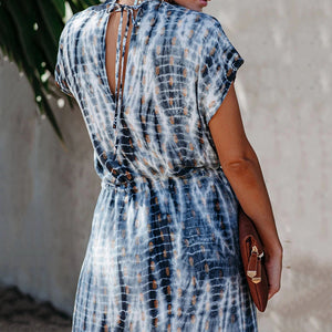Printed V-Neck Slit Dress With Belt