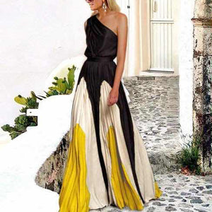 Stitching One Shoulder Printed Maxi Dress