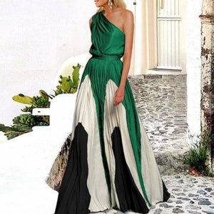 Stitching One Shoulder Printed Maxi Dress