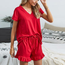 Load image into Gallery viewer, V-neck Short-sleeved Shorts Pajamas Set
