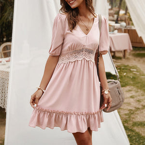 V-Neck Half Sleeve Mini Dress