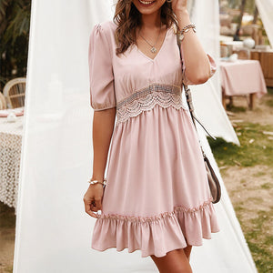 V-Neck Half Sleeve Mini Dress