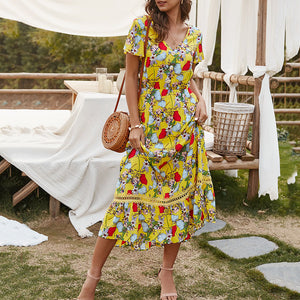 Fashion Floral Printed Vacation Dress