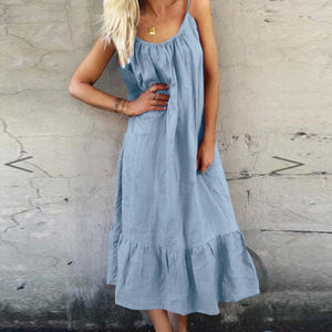 Solid Color Ruffle Sling Maxi Dress