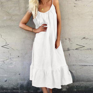 Solid Color Ruffle Sling Maxi Dress