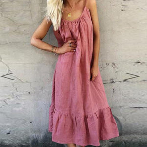 Solid Color Ruffle Sling Maxi Dress