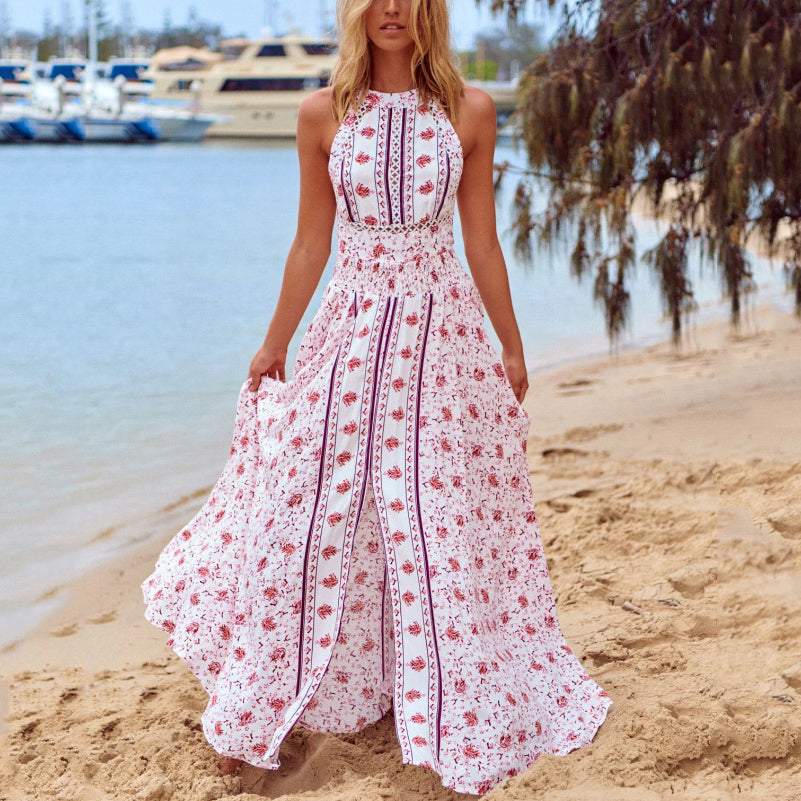 Printed Summer Halter Maxi Dress