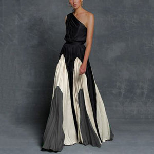 Stitching One Shoulder Printed Maxi Dress
