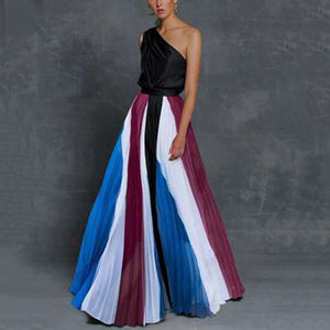 Stitching One Shoulder Printed Maxi Dress