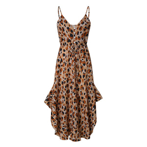 Leopard Printed Ruffle Vacation Dress