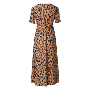 Sexy V-Neck Leopard Printed Maxi Dress